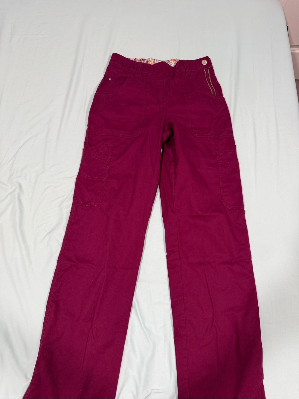 Burgundy Floral Print Pants Y2K Boho Wide Leg XS